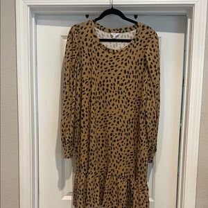 Crown & Ivy Tan and Black Animal Print Top